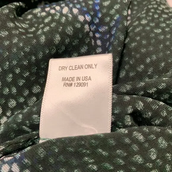 PRABAL GURUNG Size 0 Green Black Viscose Silk Abstract floral V-Neck Dress Top